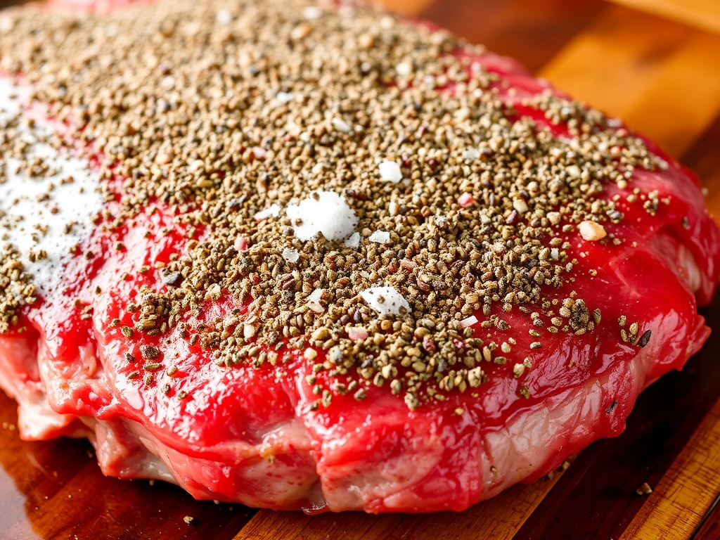 seasoning brisket with rub