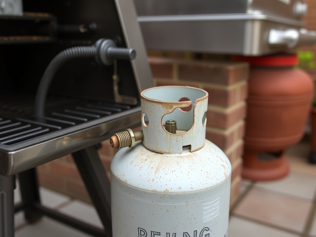 propane tank next to grill