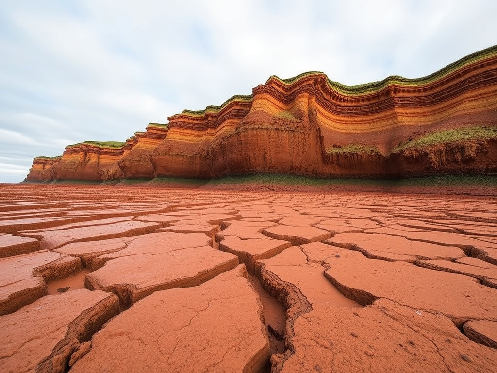 Burntcoat Head Park ocean floor exposed massive tidal range cliffs and red sandstone textures