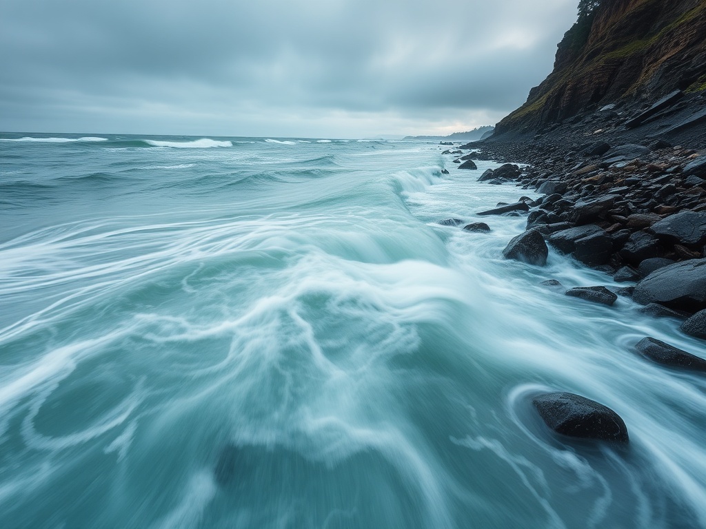 fast rising tide Bay of Fundy water rushing in filling channels dramatic time-lapse style scene