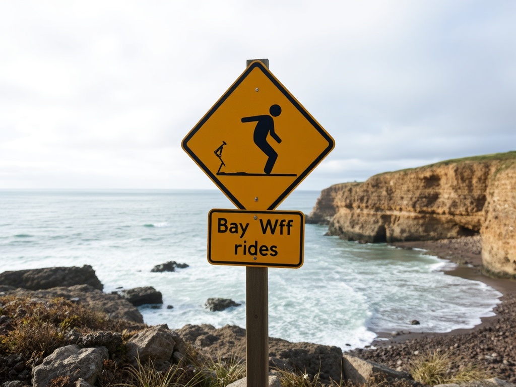 warning sign about rising tides Bay of Fundy coastal safety sign near cliffs and shoreline
