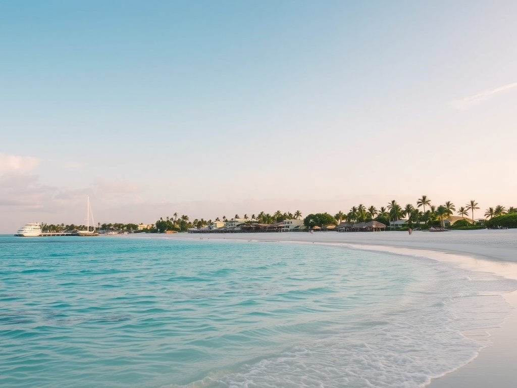grace bay beach soft white sand calm turquoise water luxury resorts palm trees