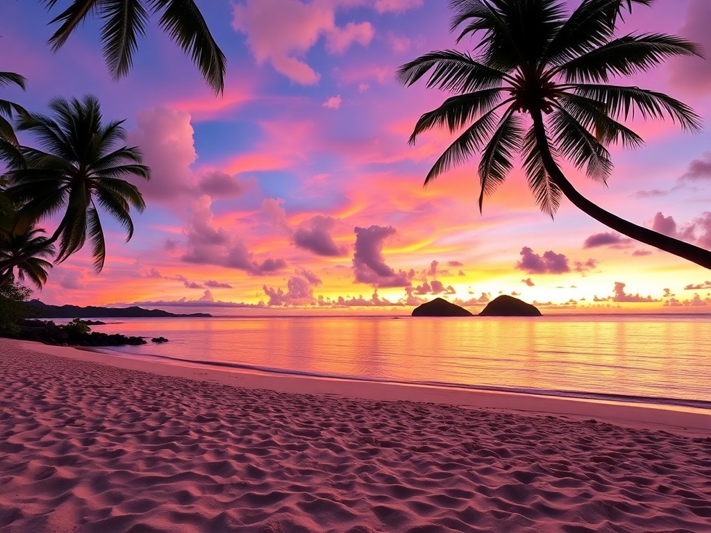 lanikai beach oahu sunrise twin mokulua islands calm water powder sand palm trees