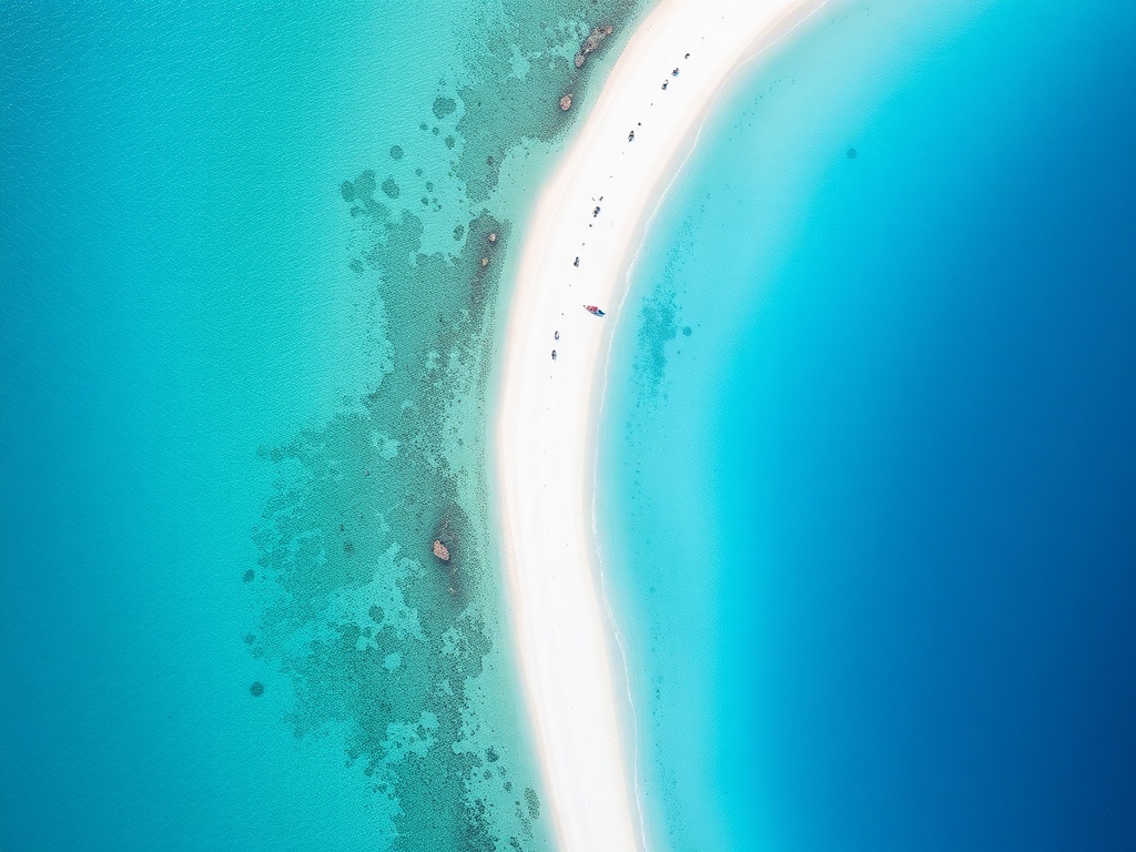 Whitehaven Beach aerial view showing white sand and blue waters