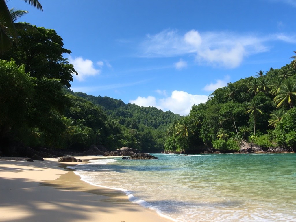 Costa Rica tropical beach surrounded by rainforest