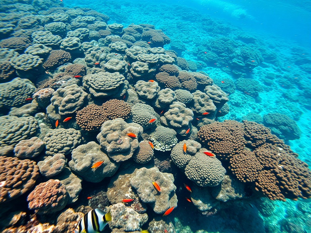 Fiji coral reef with clear water and tropical fish