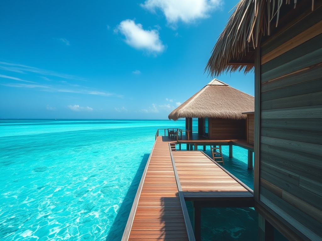 overwater bungalow in Maldives with turquoise waters