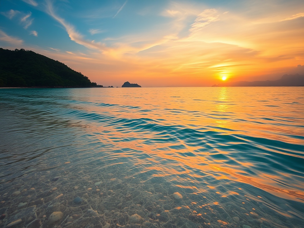 Phuket beach sunset with clear water