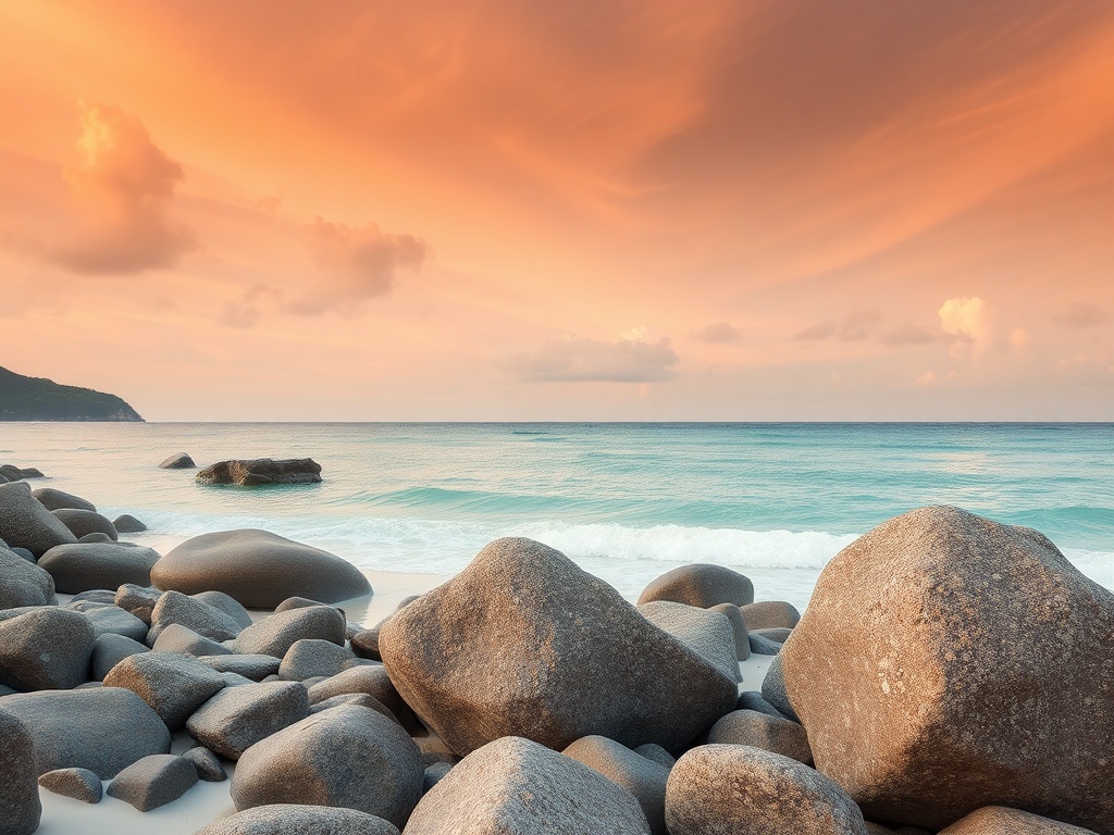 Seychelles granite boulders on the beach