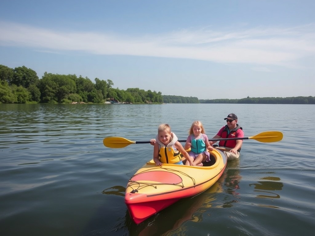 vivid description of a family kayaking on Lake St. Louis