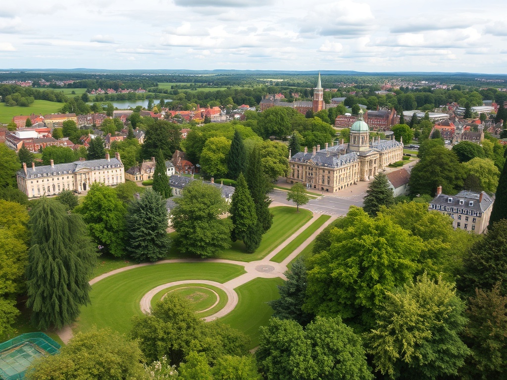vivid description of Beaconsfield landscape with green parks and historic buildings