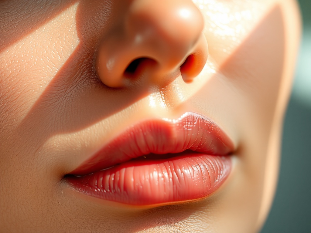 close-up hydrated glowing skin texture, soft dewy lighting