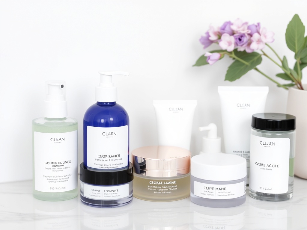 clean minimal skincare routine setup calm aesthetic simple products neatly arranged