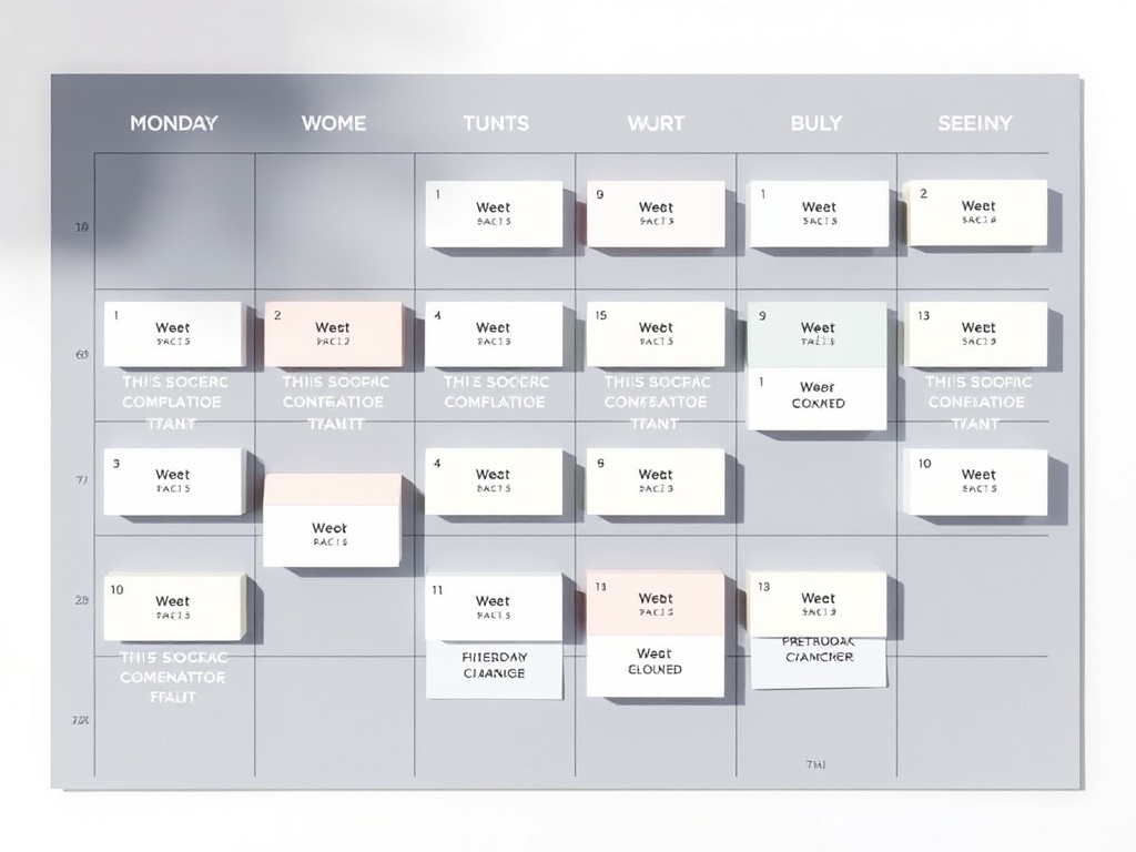 calendar with skincare products gradually introduced week by week in a clean aesthetic layout