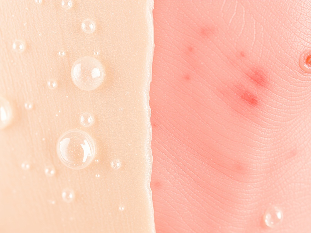 macro shot of hydrated healthy skin barrier vs irritated red skin comparison