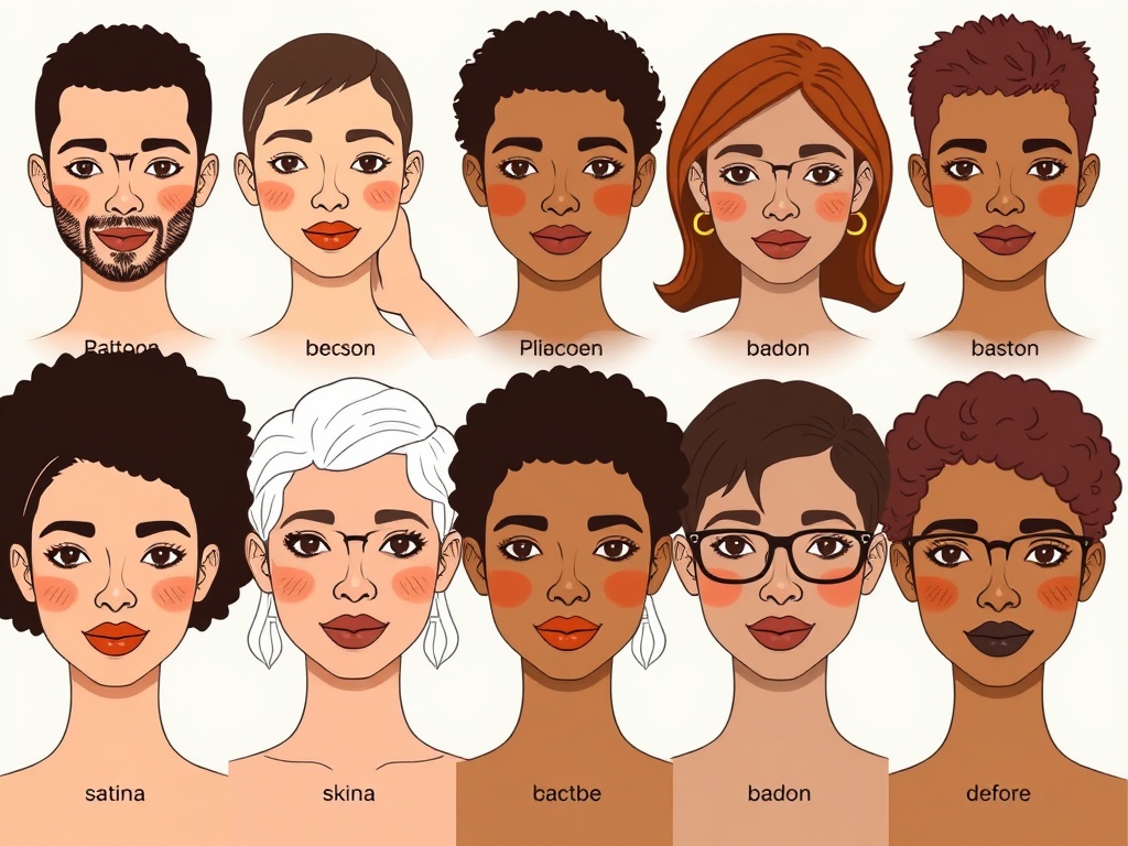 illustration of diverse faces with different skin types, labeled accordingly