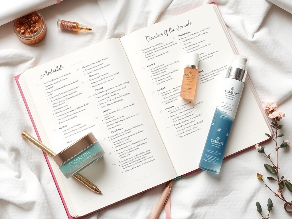 skincare journal with notes and product sketches aesthetic lifestyle shot