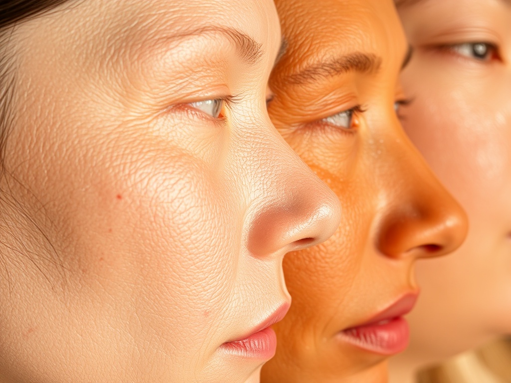 close-up of different skin types oily dry combination natural lighting realistic texture