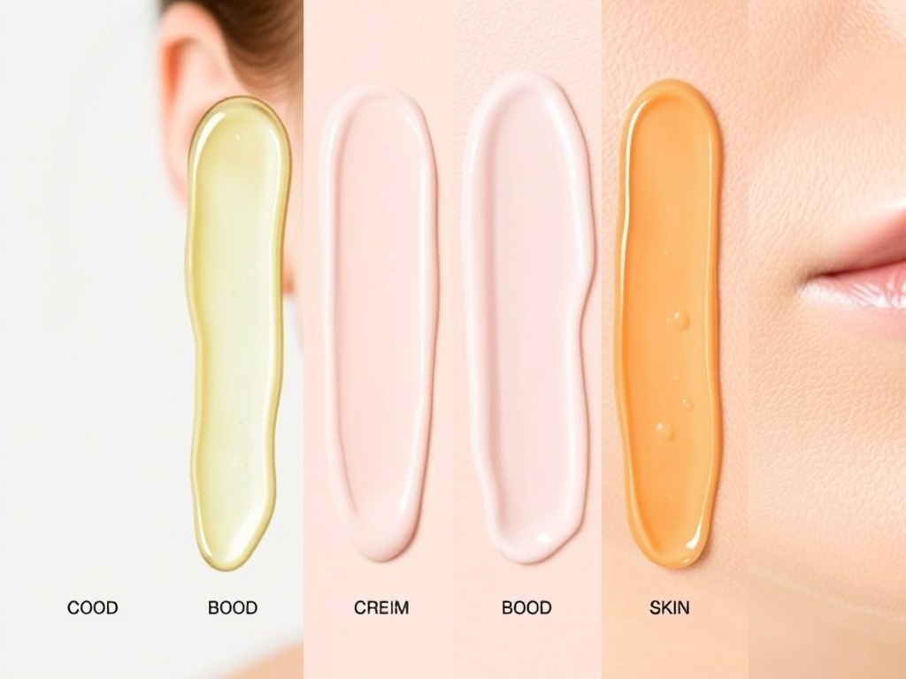 different skincare textures gel cream oil on skin types comparison clean aesthetic