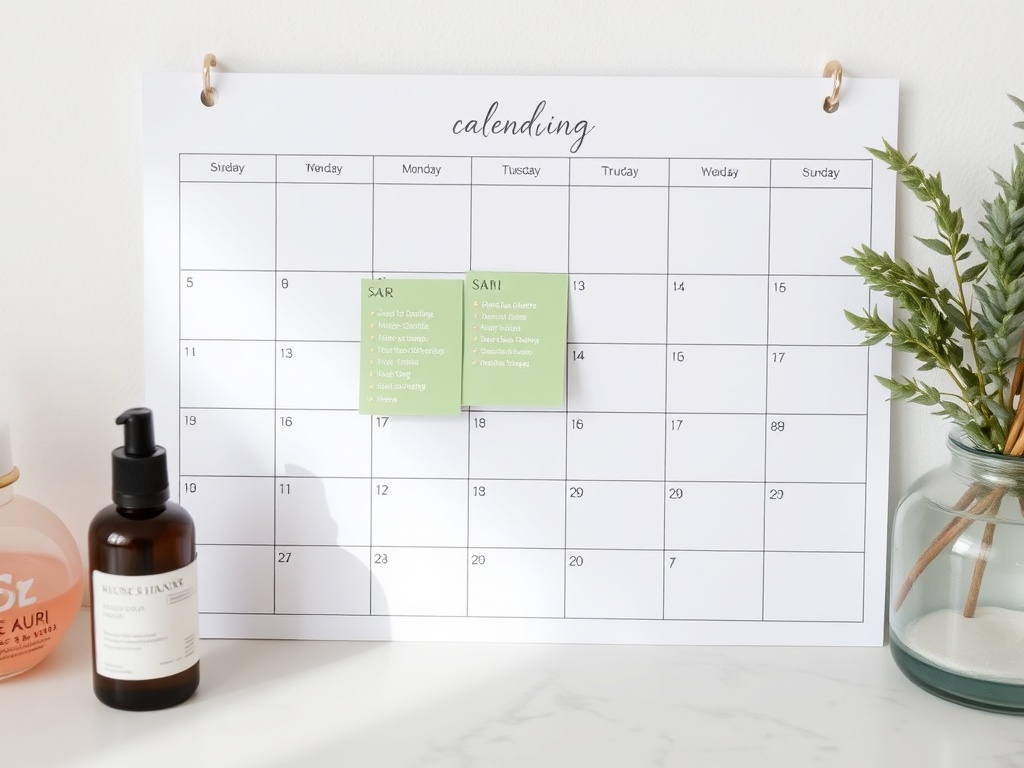 calendar with skincare routine tracking, minimal aesthetic lifestyle