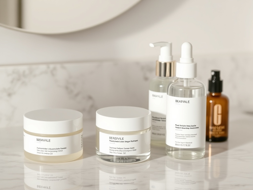minimalist skincare set on counter