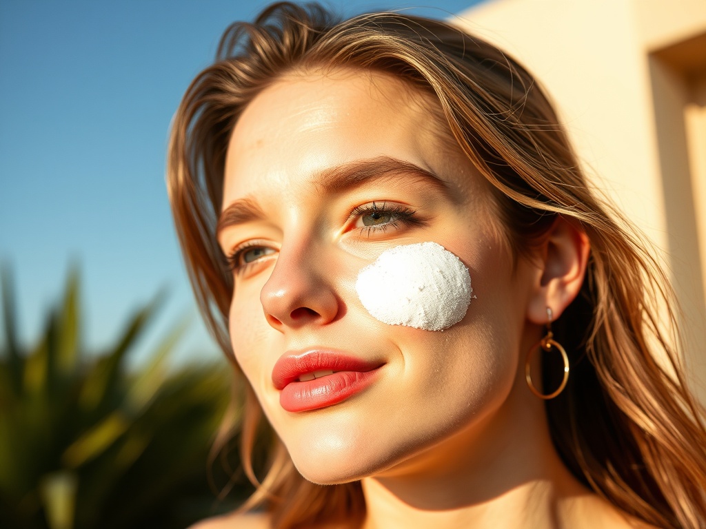 sunscreen applied on face with bright outdoor sunlight