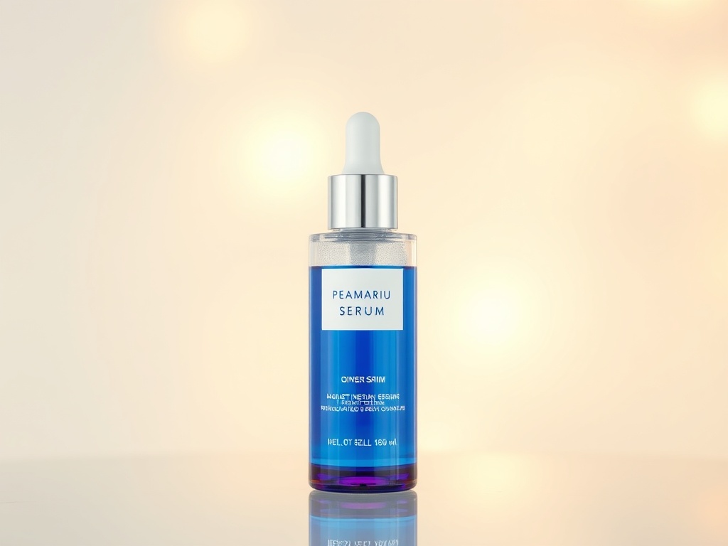 a beautiful bottle of skincare serum with glowing skin background