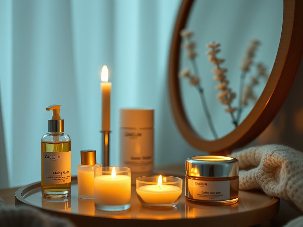calming night time skincare routine with candlelight