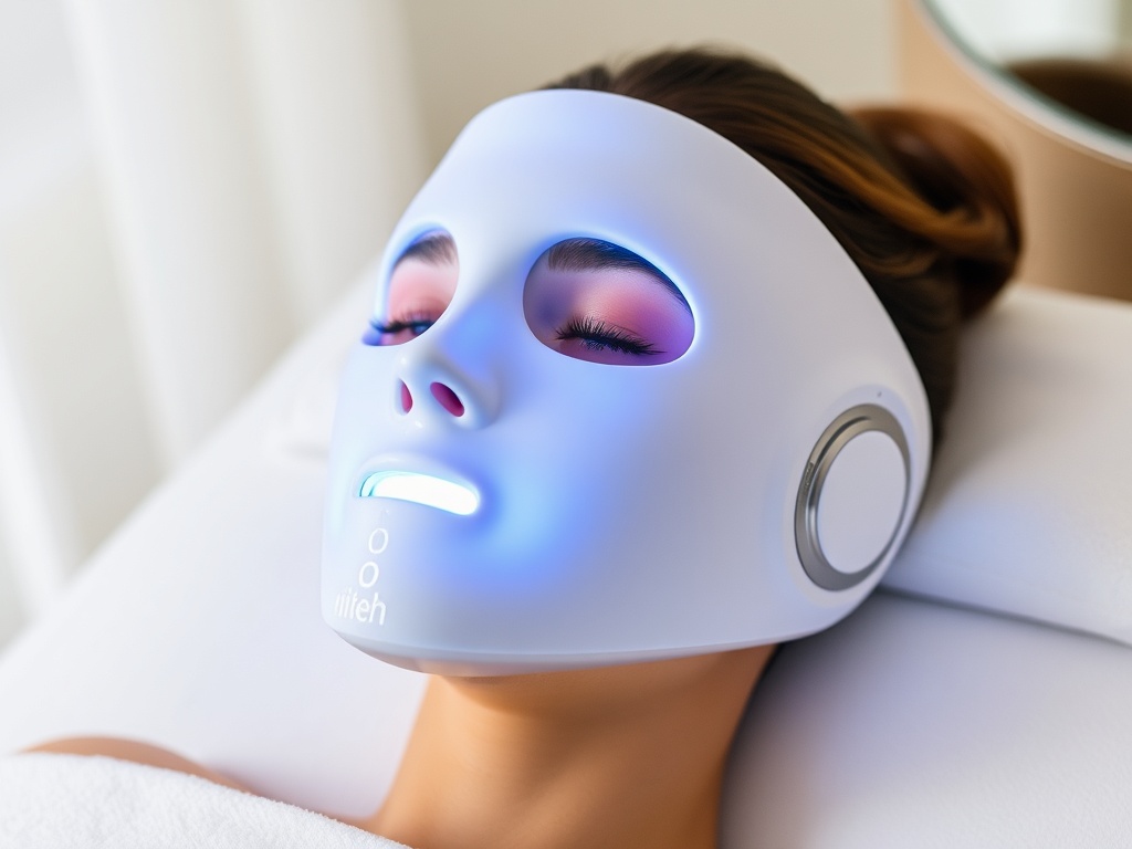 A modern, sleek LED therapy mask for skincare use at home