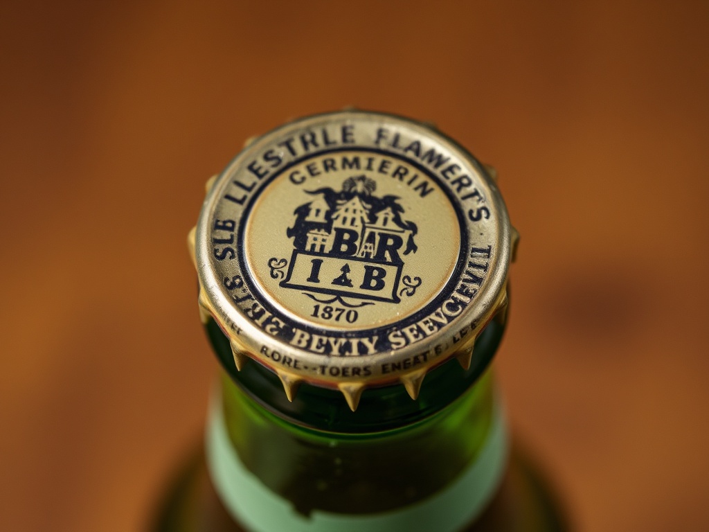 a vintage bottle of beer with a detailed cap from an obscure brewery