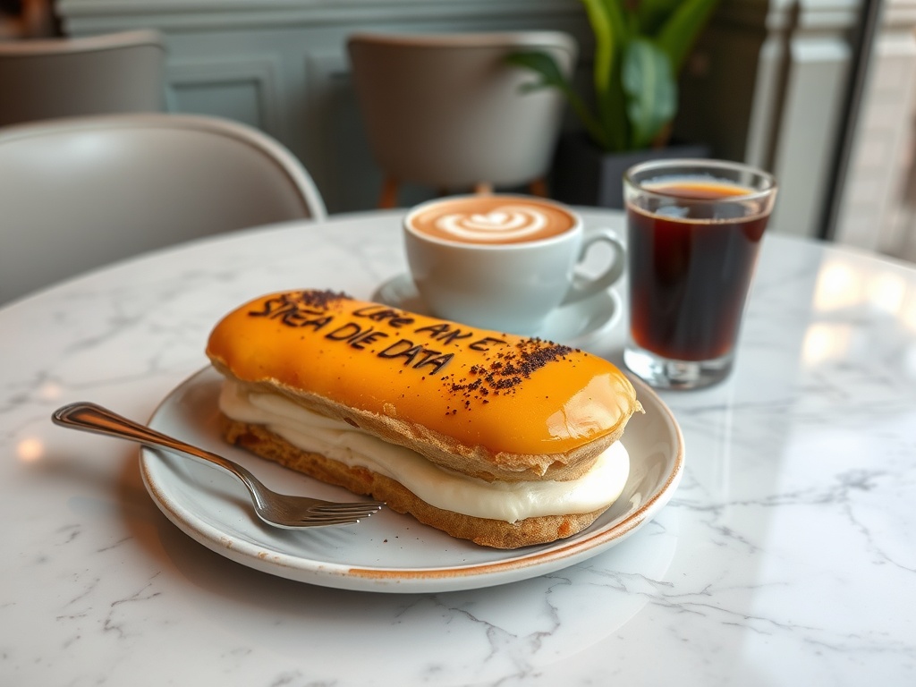 pastel de nata fresh from bakery with espresso on marble table Lisbon cafe aesthetic
