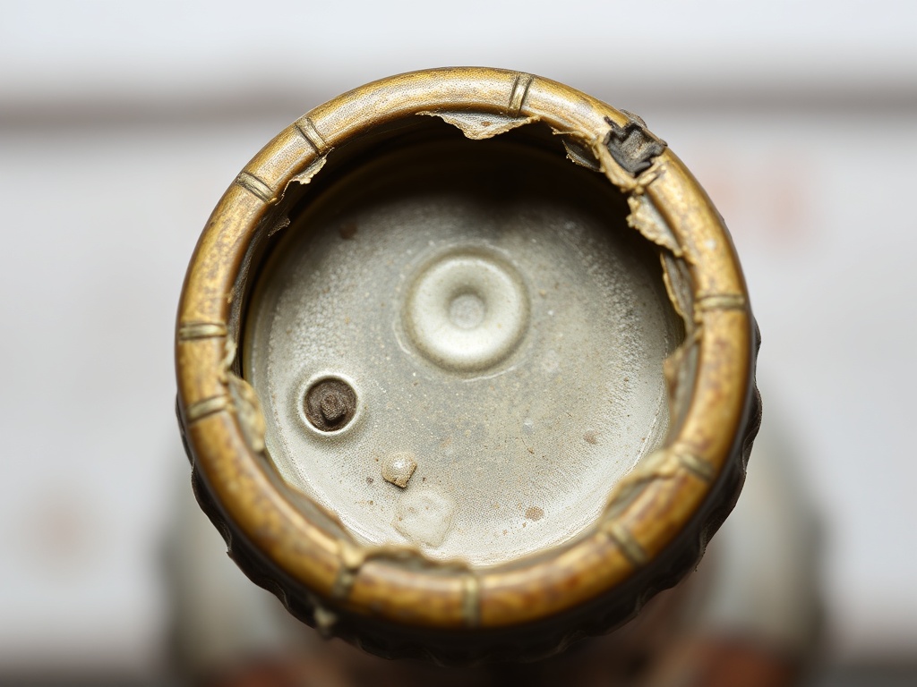A close-up of an old bottle cap showing wear and tear