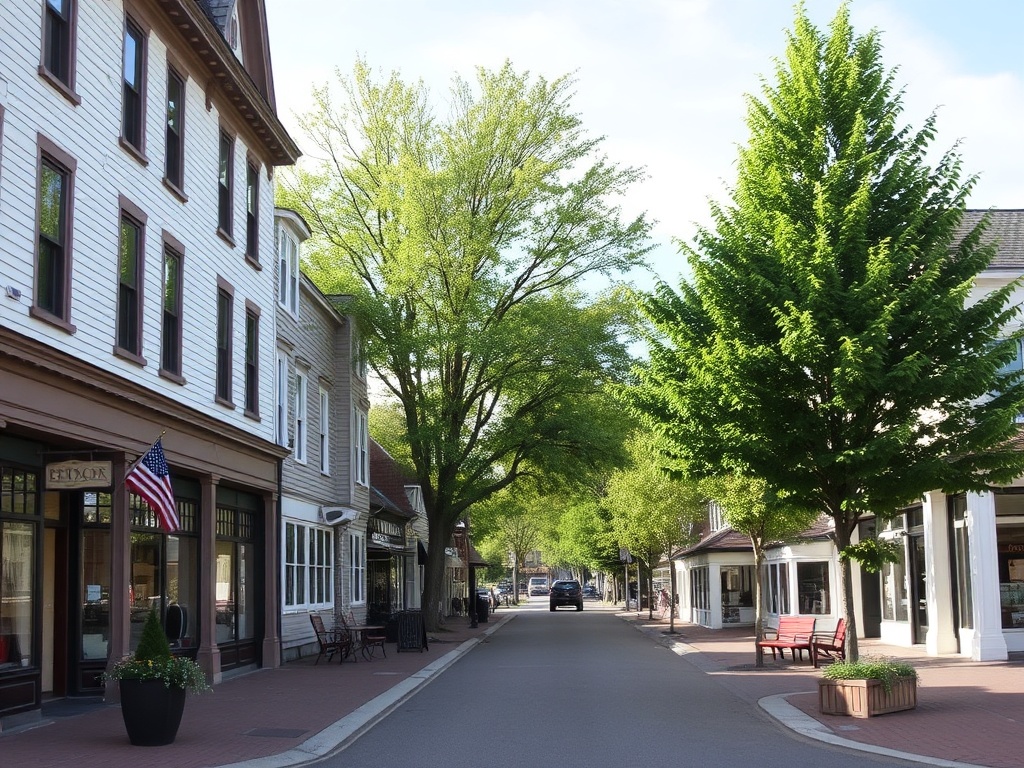 charming old bromont street with boutique shops trees and relaxed atmosphere