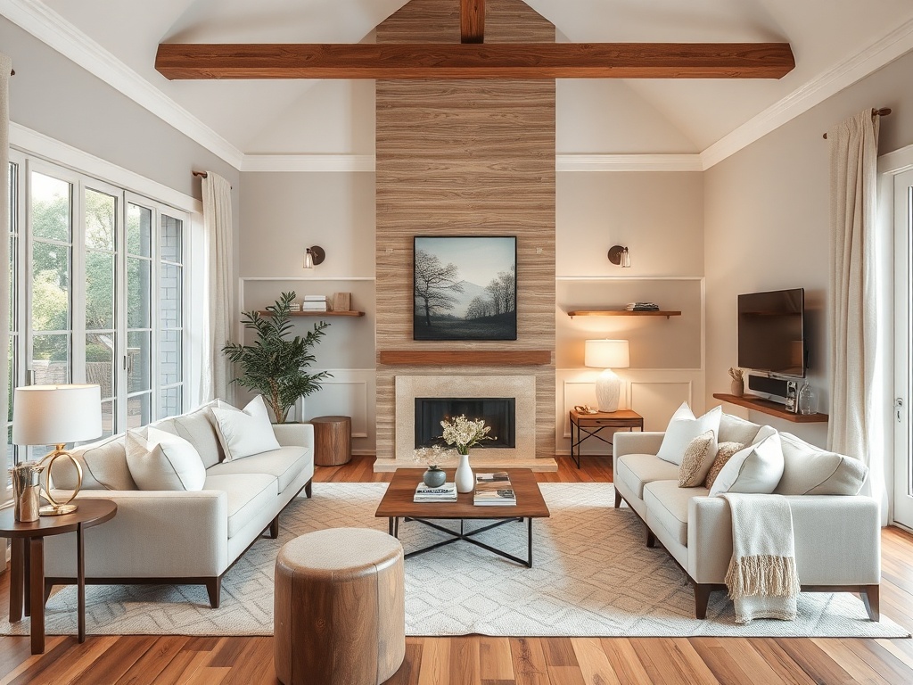 neutral color palette living room with beige, white, and wood tones styled cohesively
