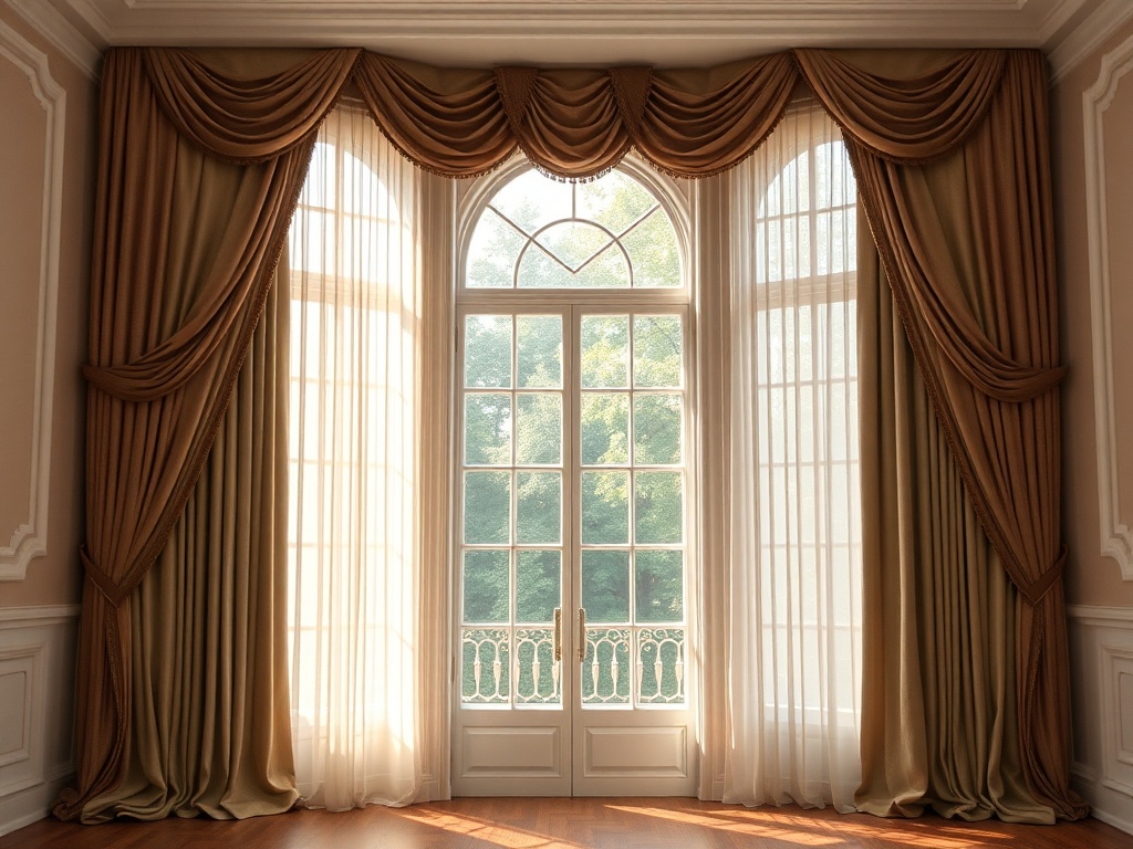 tall elegant curtains hung high and wide, making windows look larger and more luxurious