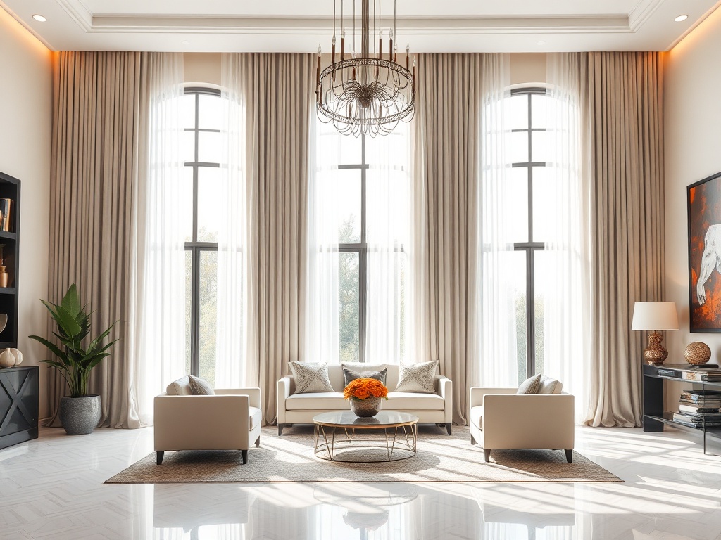 floor length curtains tall windows elegant living room airy design