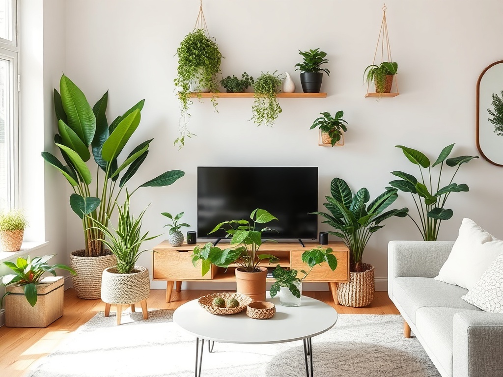 indoor plants modern decor living room greenery fresh aesthetic