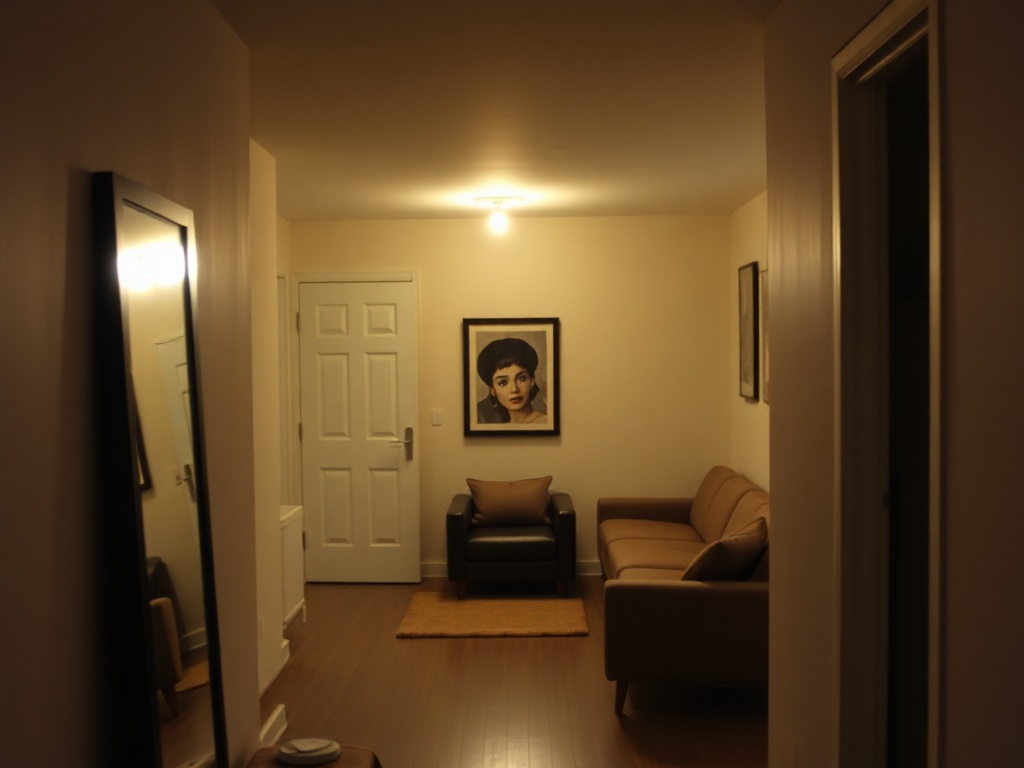 large mirror reflecting light small apartment bright illusion space
