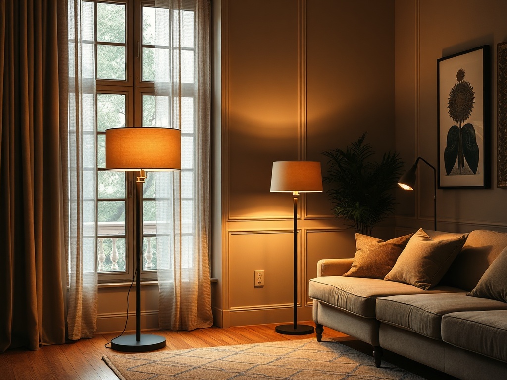 layered lighting room floor lamp table lamp ambient lighting cozy upscale interior