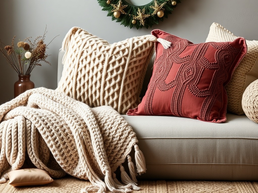 textured decor knit throws velvet cushions layered textiles cozy luxe feel