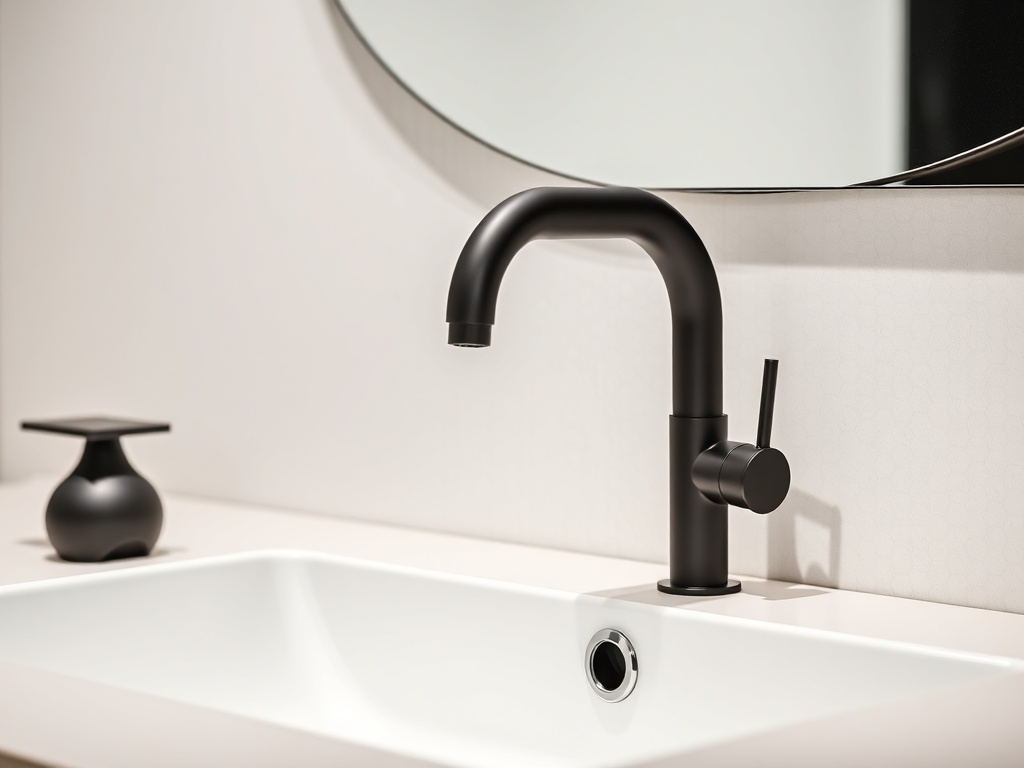 modern bathroom faucet matte black, clean sink, contemporary design