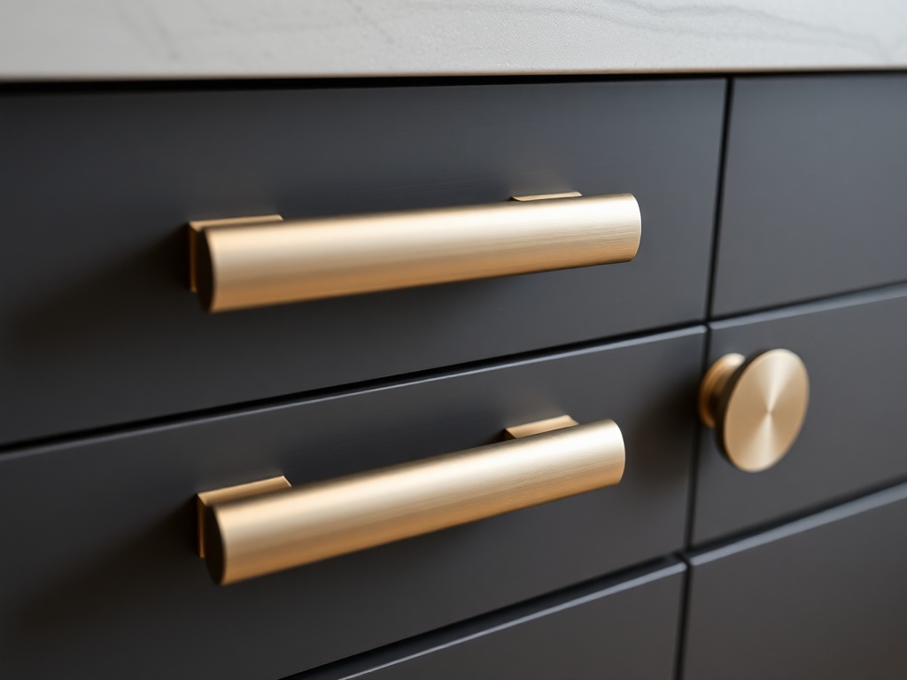 close-up of upgraded drawer handles, modern cabinet hardware, stylish door knobs