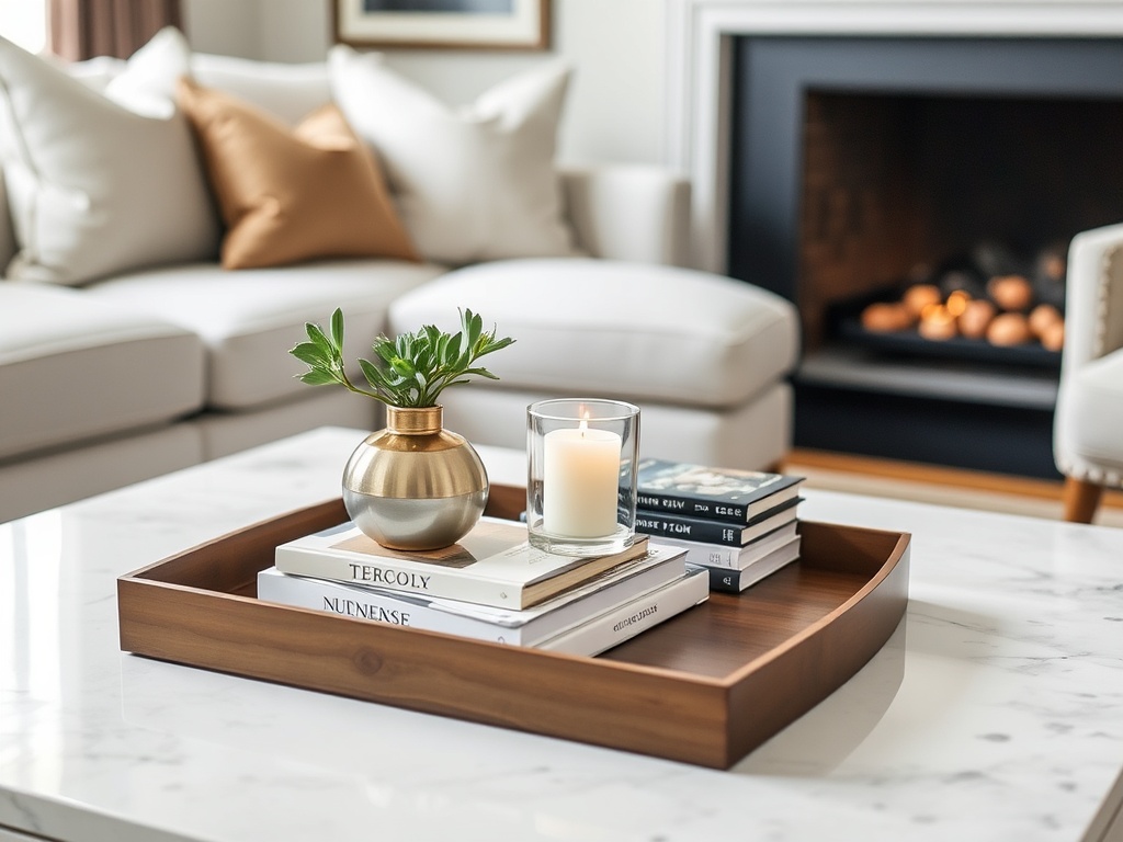 styled coffee table tray books candle minimal decor finishing touches living room polished look