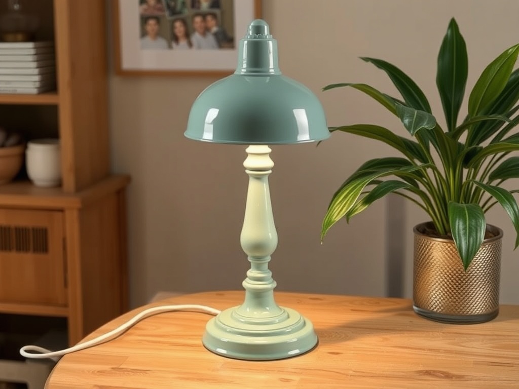 A DIY project where an old lamp is being painted to match modern home decor
