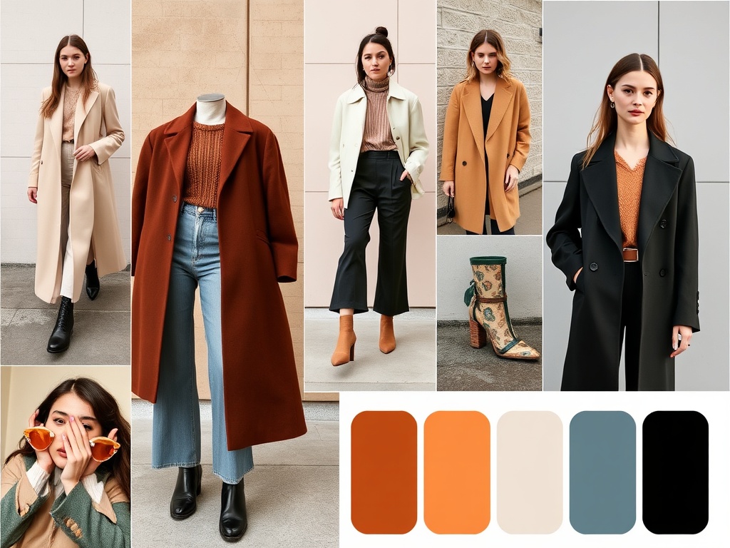 A mood board showcasing fashion styles and color palettes