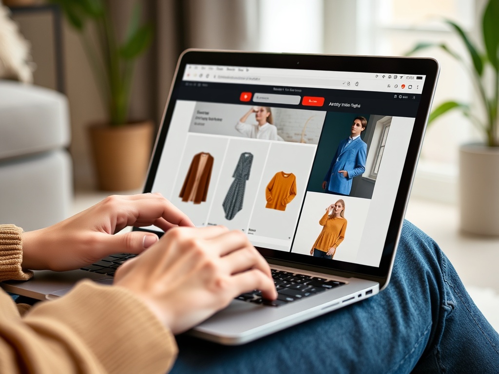 Person browsing affordable fashion deals on a laptop