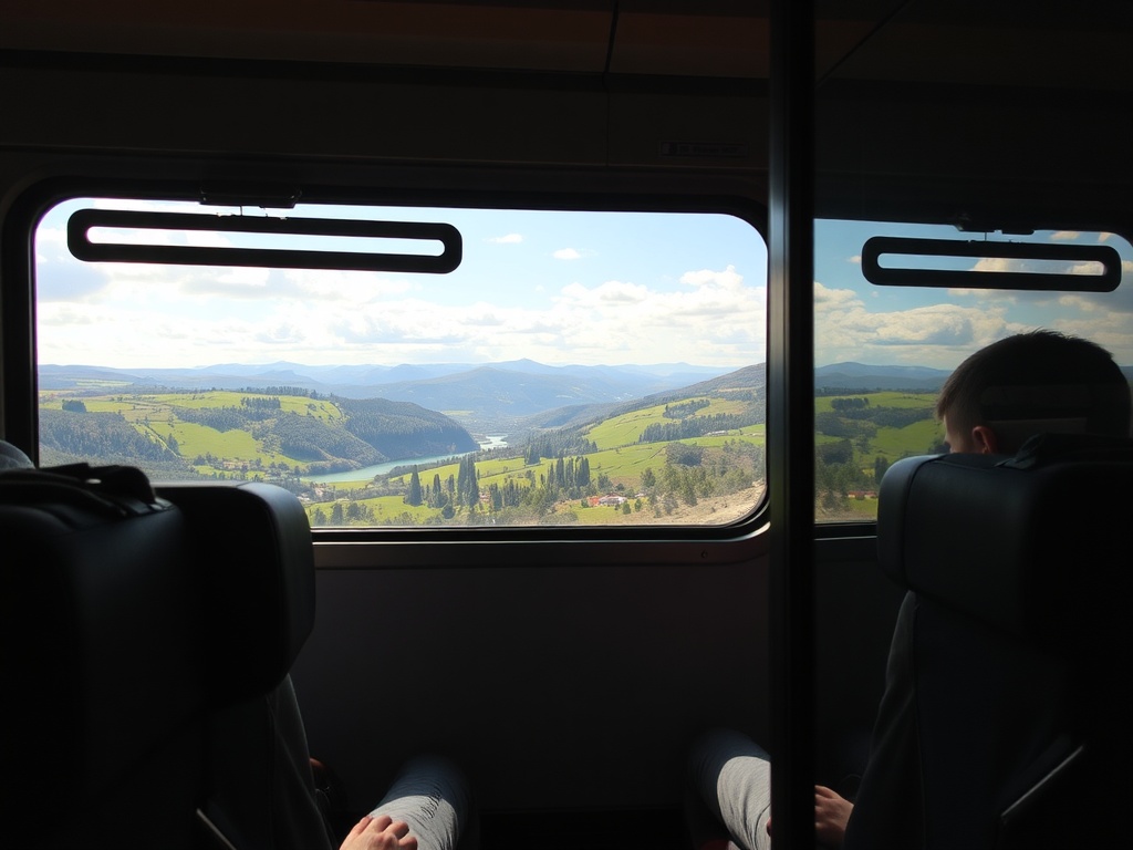 train travel europe scenic countryside window view budget backpacking