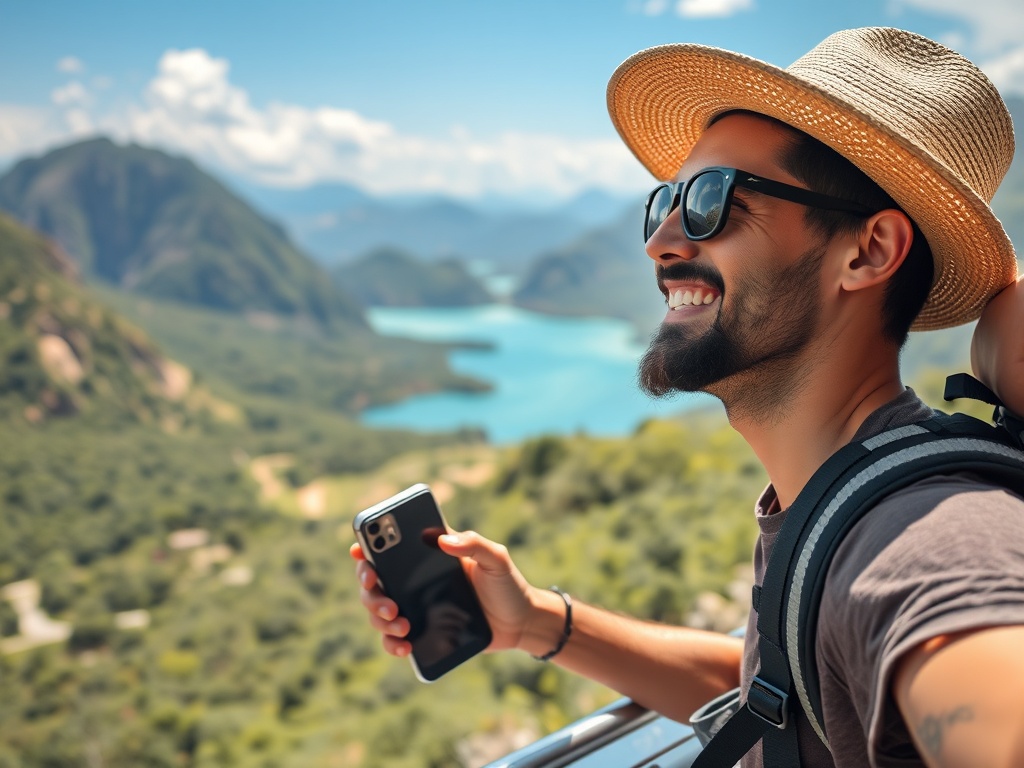 happy traveler enjoying meaningful experience without luxury, simple but fulfilling travel moment