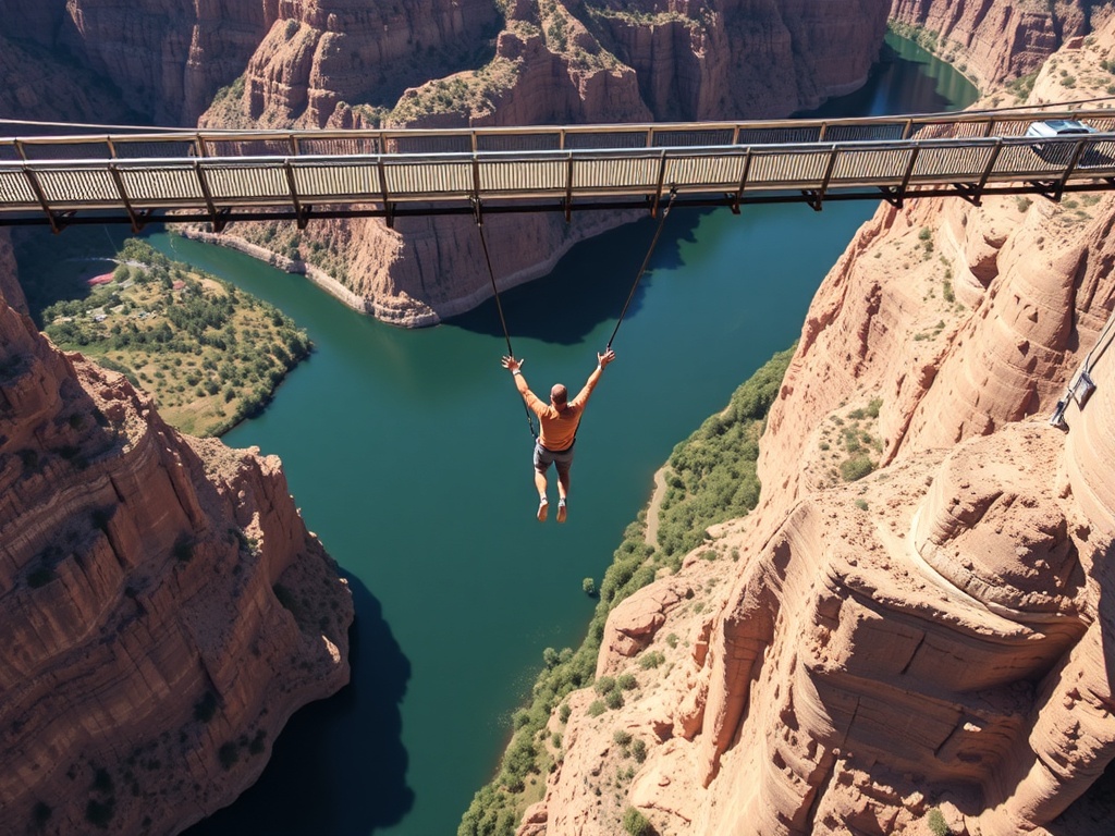 bungee jumping off Royal Gorge Bridge in Colorado over gorge