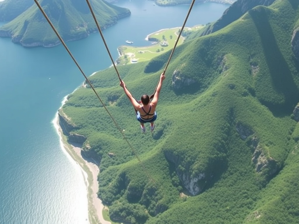 person swinging on bungee over Nevis Valley